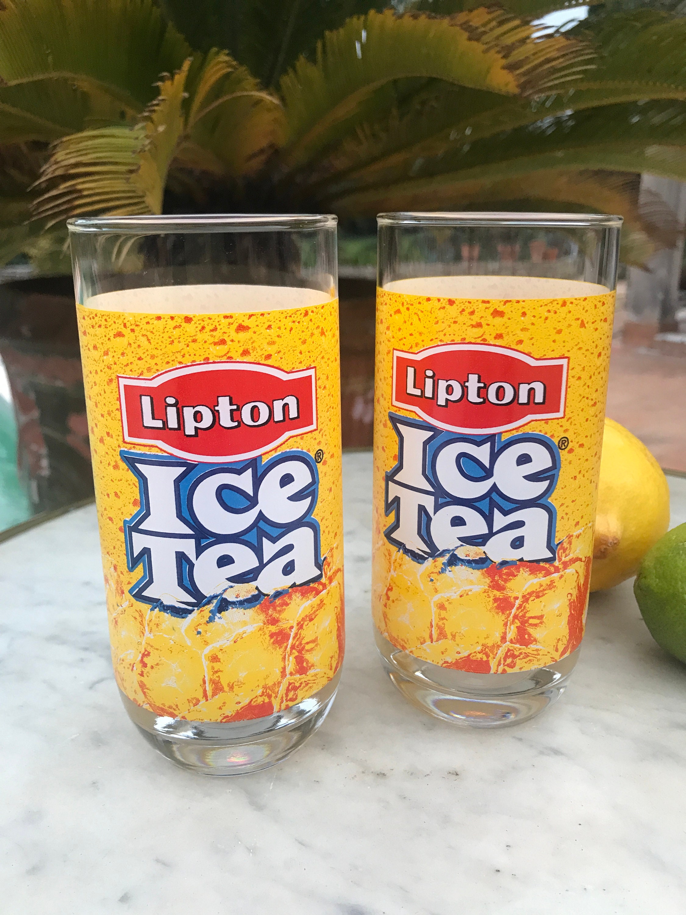 2 Verres Publicitaires Lipton Ice Tea, Bar, Café Vintage