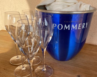 lot 1 bucket of champagne POMMERY and 6 flutes, French champagne