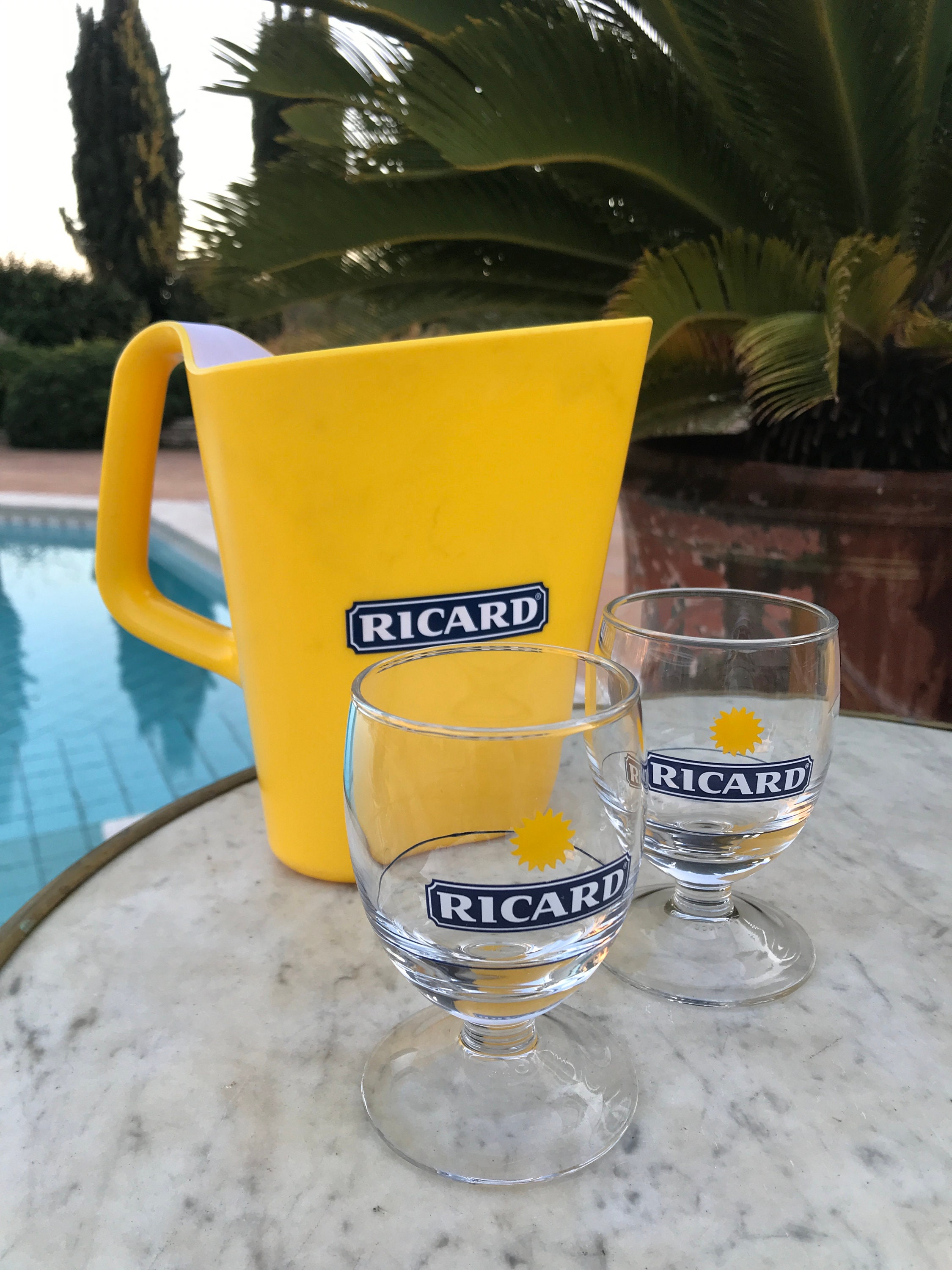 Lot de 2 Verres à Pastis Ricard et Carafe Plastique