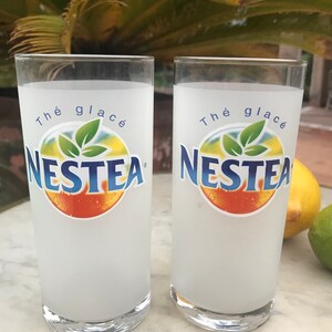 2 nestea glasses, advertising glass, French bistro bar