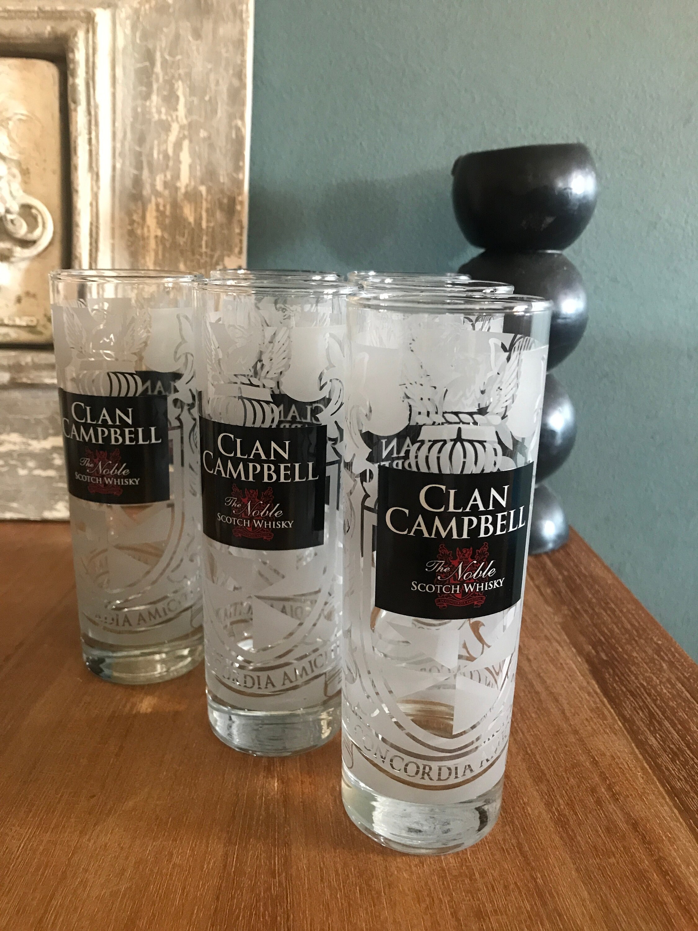 6 Verres Tube Whisky Clan Campbell, Bar Français Vintage