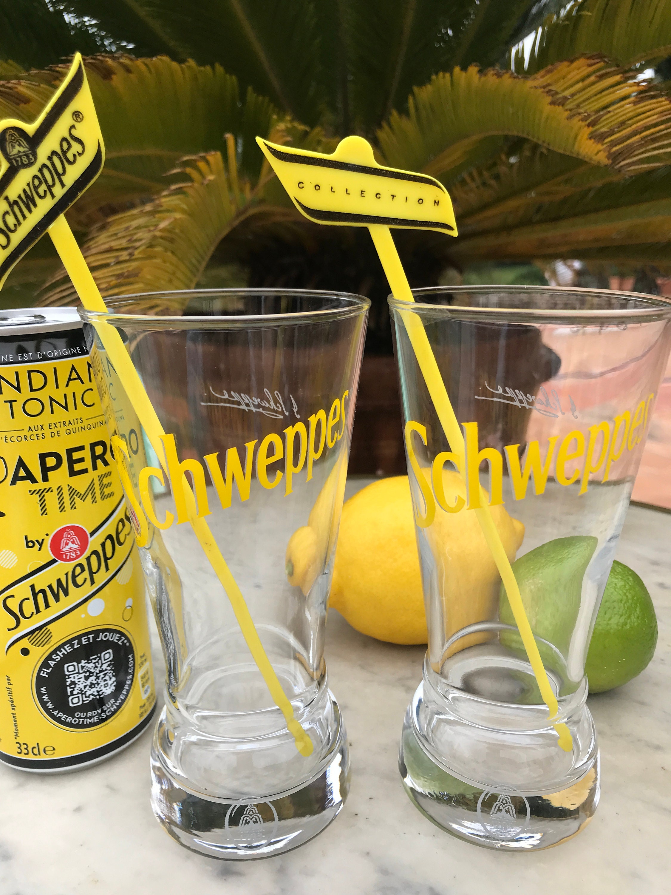 Lot de 2 Verres Schweppes, Bar Café Français Publicitaire