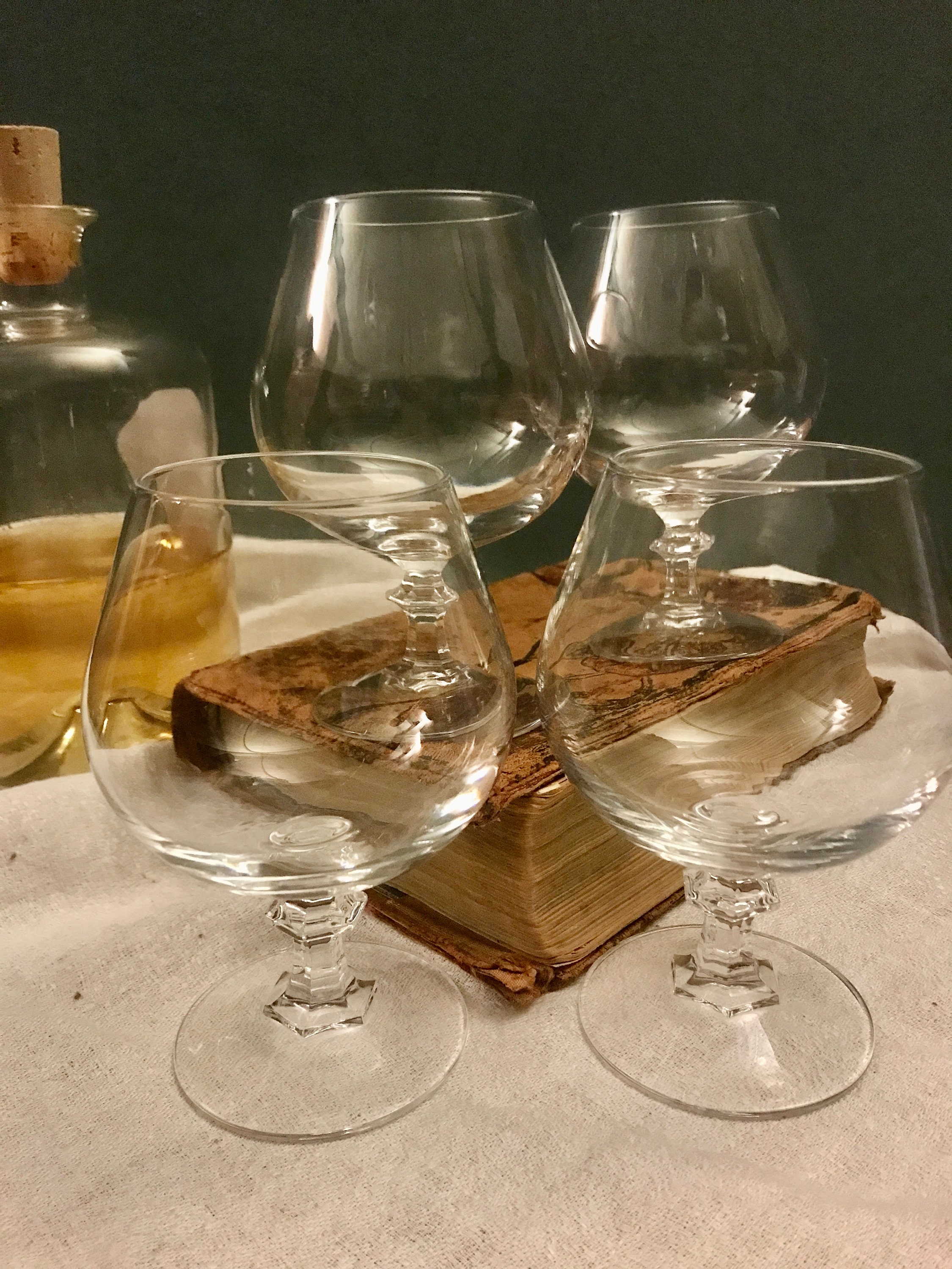 4 Verres à Cognac en Cristallin, Pied Hexagonal, Vintage