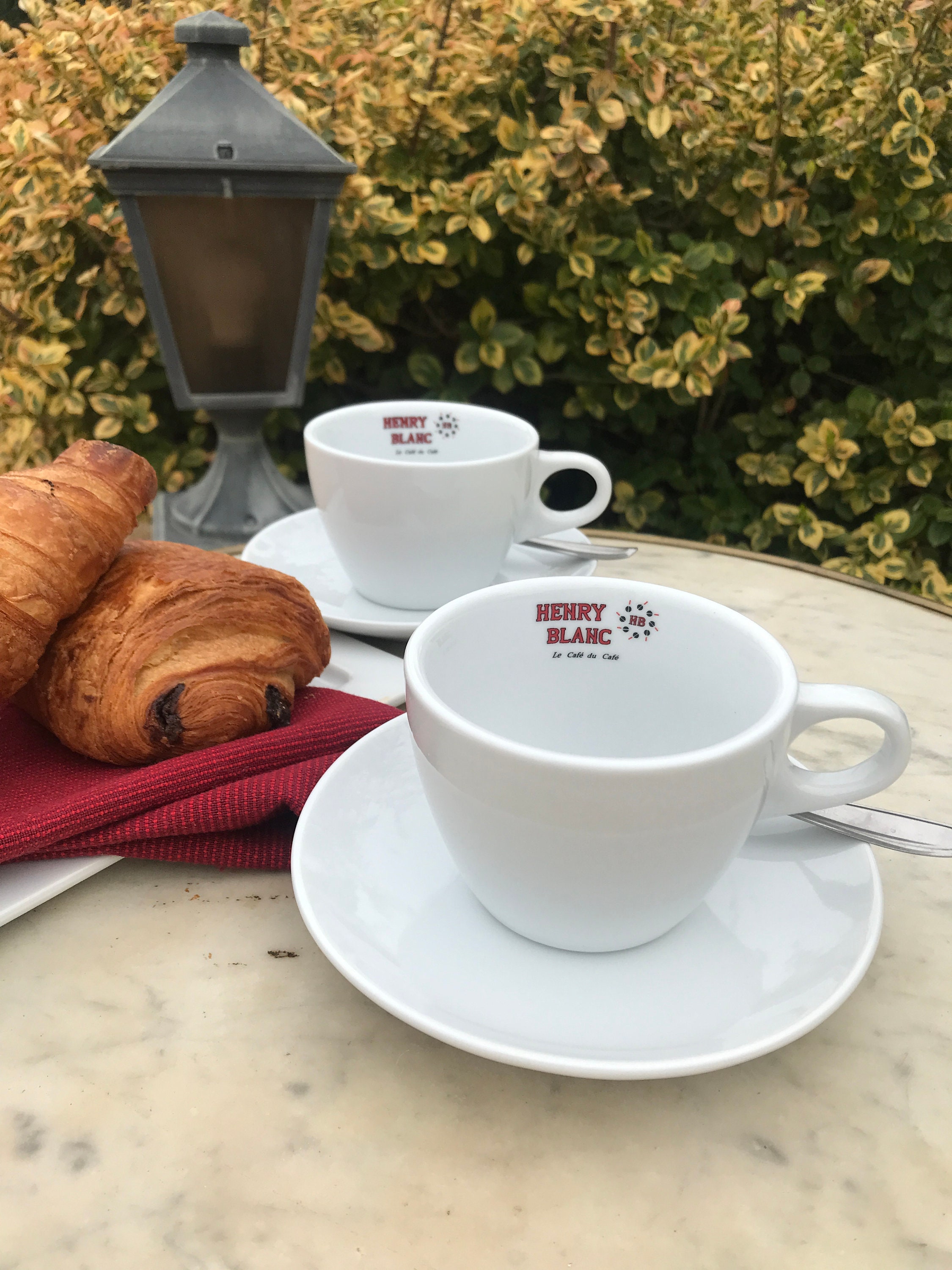 Paire de Tasse et Sous à Café Henry Blanc, Porcelaine Hôtelière Guy Degrenne, Bistrot Français