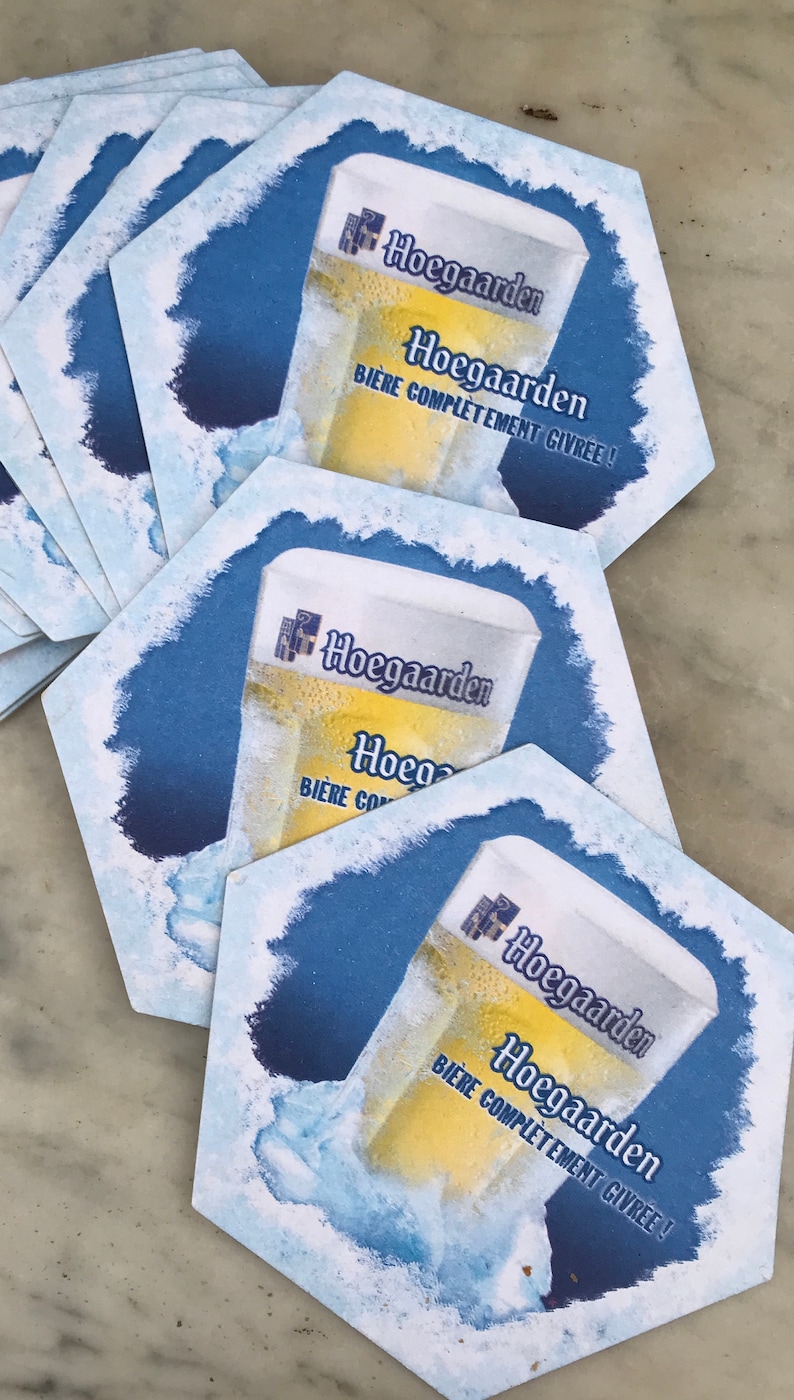 1 large HOEGAARDEN 50cl beer glass and 6 cardboard coasters, bar, French bistro, advertising image 6