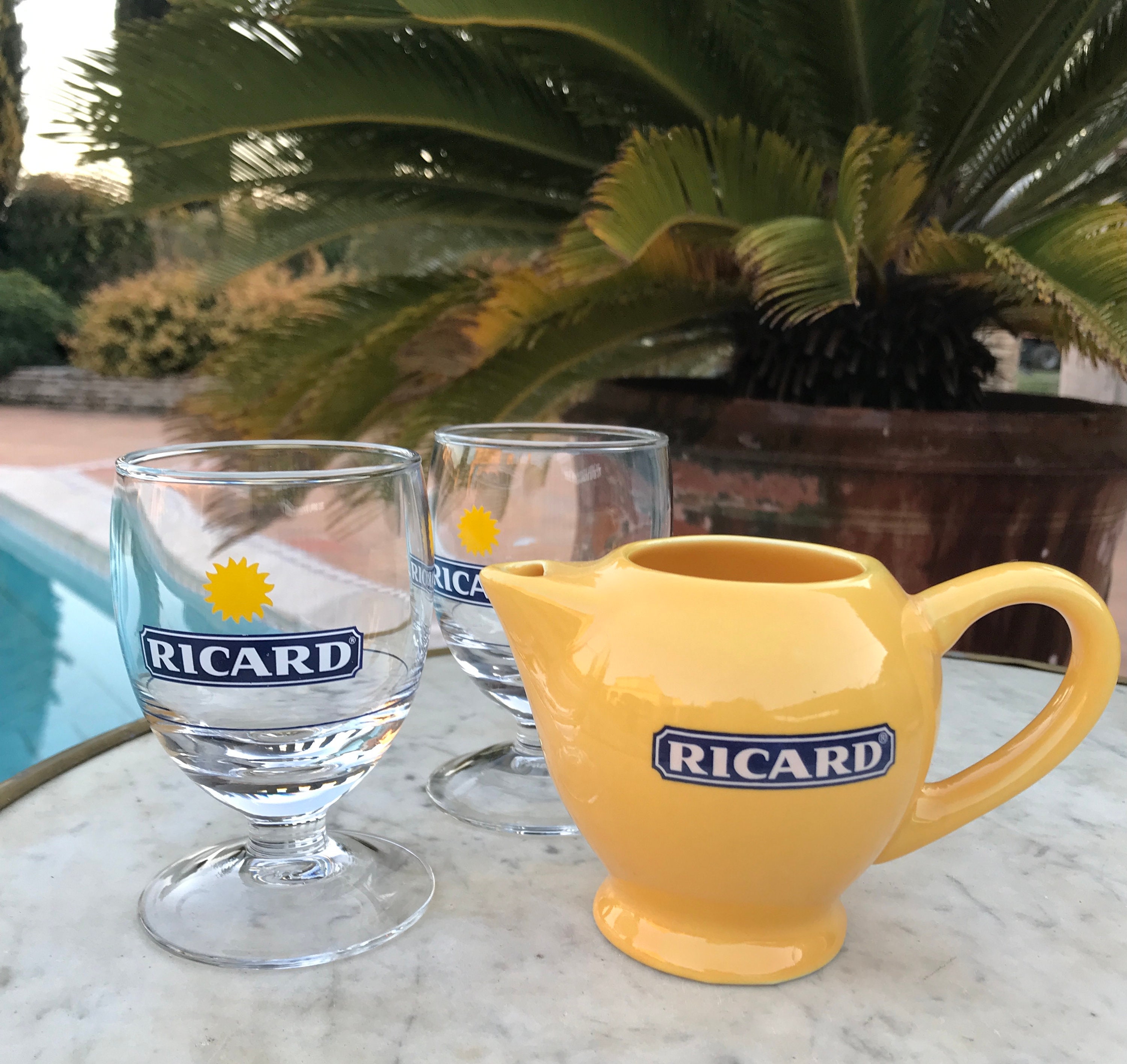 Lot de 2 Verres Ballon Pastis Ricard et Une Petite Cruche à Eau