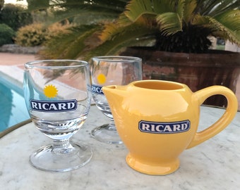 lot de 2 verres ballon pastis RICARD et une mini cruche à eau, bar, bistrot français