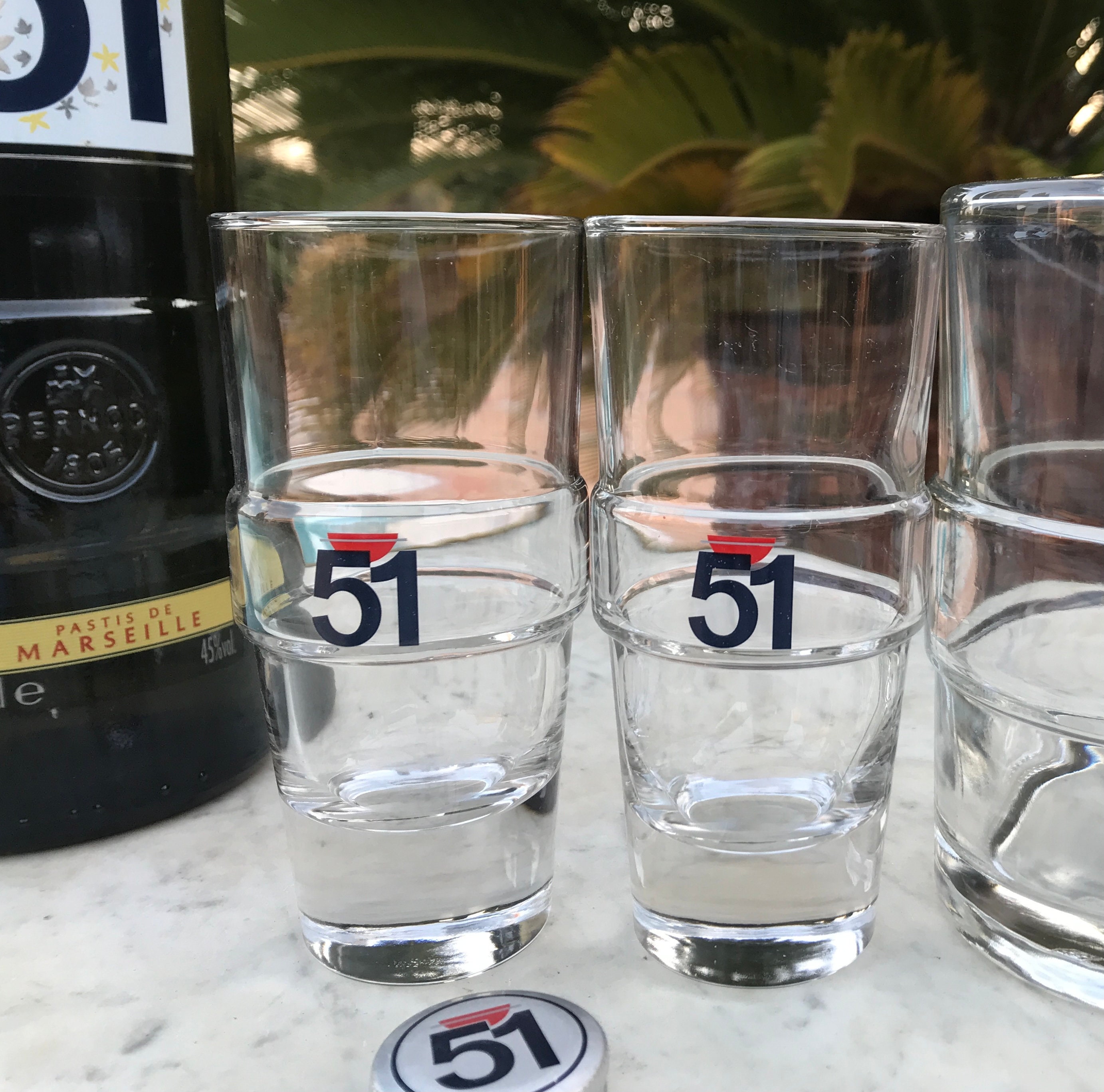 Lot de 2 Verres Pastis 51 et 1 Bec Verseur, Bistrot, Café Français Vintage