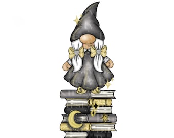 Gothic book reader gonk gnome bookmark design clipart sublimation png instant download