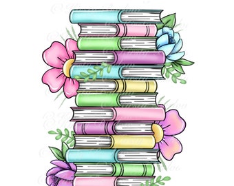 Pastel book stack bookmark clip art design png for sublimation