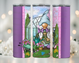 Gardening tumbler wrap design garden gnome clipart Sublimation png instant download gonk gardener