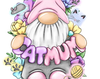 Cat mum gonk gnome png clip art design file for sublimation