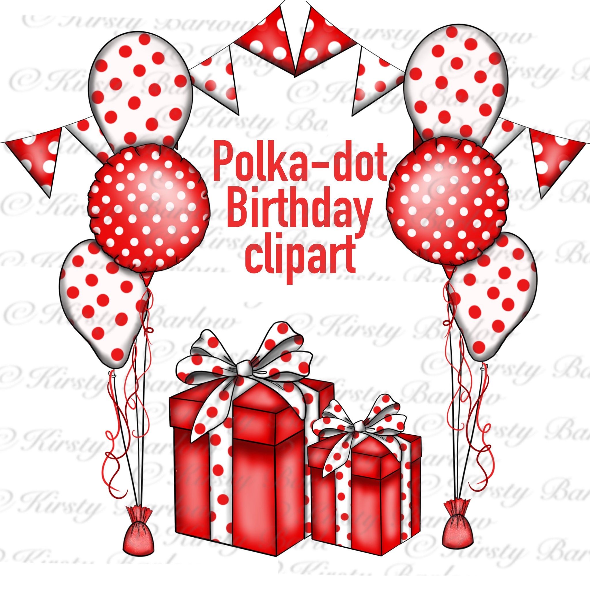 Red and White Polka Dot Birthday Party Clip Art Elements Sublimation