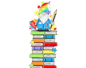 Teacher gnome gonk bookmark png clip art file for sublimation