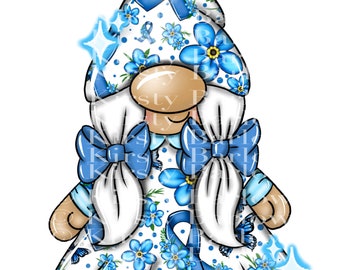 Forget me not gnome gonk dementia Alzheimer’s awareness ribbon clipart sublimation design png instant download