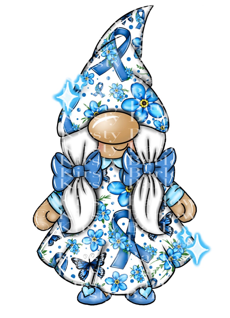 Forget me not gnome gonk dementia Alzheimers awareness ribbon clipart sublimation design png instant download image 1