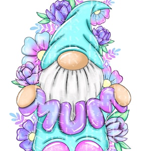 Mama lila Frühlingsblumen gnome gonk gonkette png Clipart Sublimationsdesign Becher/Karte/Geschenk machen Druck sofort digitaler Download