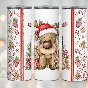 Cute Christmas reindeer tumbler wrap sublimation design clipart png instant download hand drawn