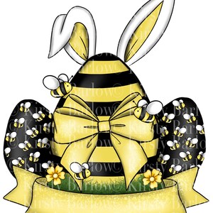 Bumble bee Easter egg bunny png clipart sublimation design hand drawn digital art egg hunt tote bag image