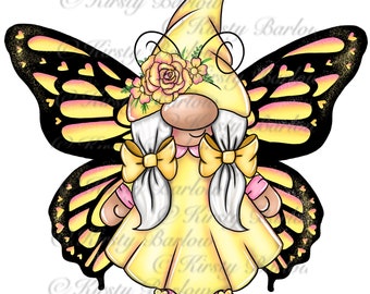 Yellow butterfly gonk gnome sublimation design clip art png illustration digital drawing | card making | printing | with commercial license