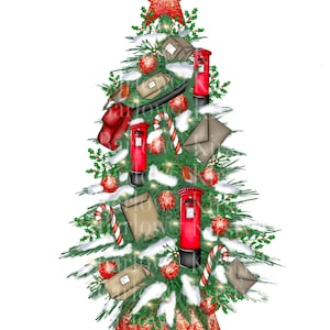 cartero trabajador postal árbol de Navidad clipart archivo png diseño de sublimación descarga instantánea dibujado a mano