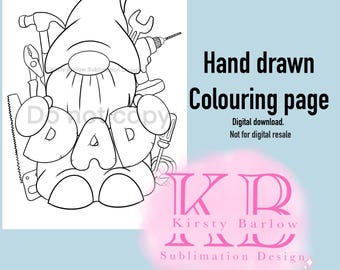 Gnome gonk dad DIY fathers Day kids colour in colouring page digital download hand drawn line art