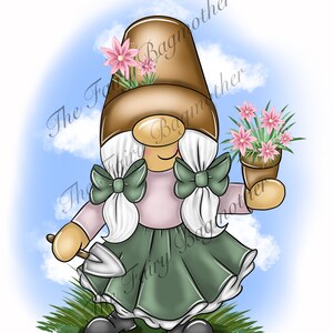 Female gonk gnome gonkette gardening garden flower pot png clip art file digital download for Sublimation