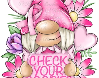 Check your boobies breast cancer awareness gonk gnome clip art sublimation design