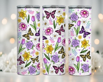 Spring flower floral tumbler sublimation design wrap clip art daffodils tulips print instant download