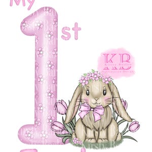 My first Easter pink girl Floppy eared bunny rabbit Easter tulip clipart png sublimation design hand drawn instant download