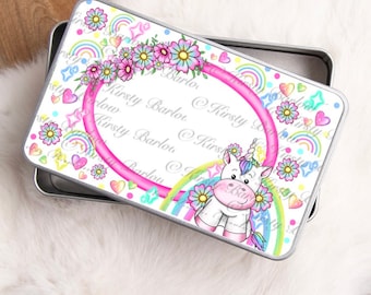 Cute rainbow unicorn sublimation tin design clipart png instant download