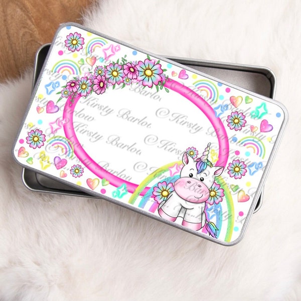 Cute rainbow unicorn sublimation tin design clipart png instant download