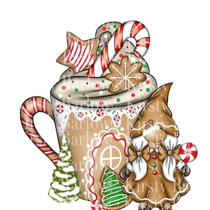 Christmas hot chocolate gnome gonk clipart illustration sublimation design digital instant download hand drawn PNG file