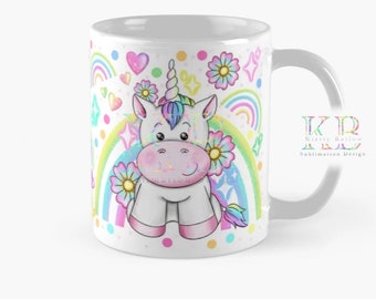 Mignon arc-en-ciel Licorne mug wrap sublimation png clipart tasse à café design Téléchargement instantané