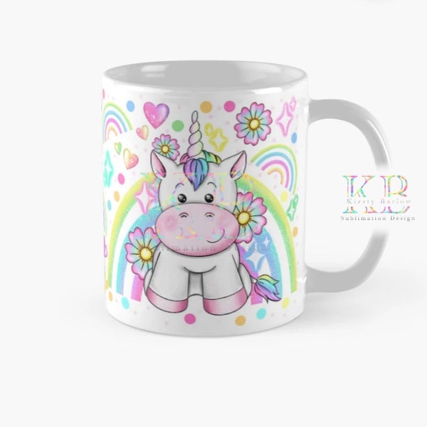 Cute rainbow Unicorn mug wrap sublimation png clipart coffee cup design instant download
