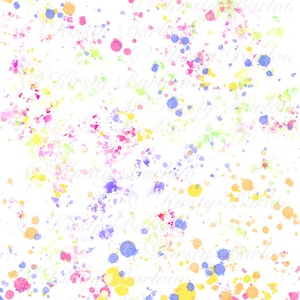 May include: A white background with colorful paint splatters in shades of pink, yellow, blue, green, and orange.