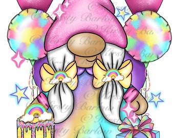 Anniversaire fille gonk gnome fête arc-en-ciel rose sublimation design clipart illustration dessin numérique avec licence commerciale