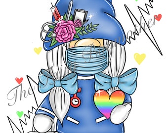 Blue Nurse nhs gonkette gnome png clip art para Sublimación