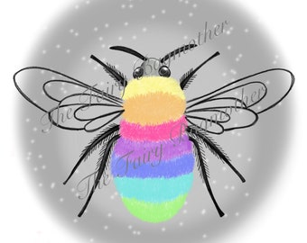 Rainbow bee png clip art file for Sublimation 2 files