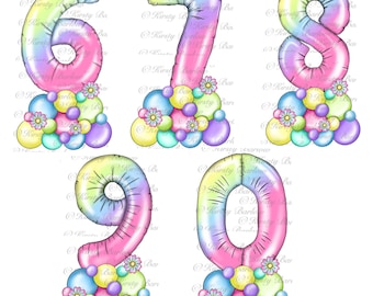 Number birthday balloons clipart pack sublimation designs instant download digital art hand drawn