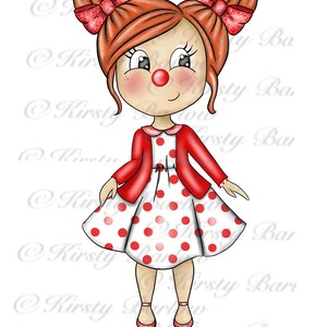 Dottie polka dot rode neus girly meisje cartoon clip art sublimatie ontwerp PNG illustratie met commerciële licentiekaart maken