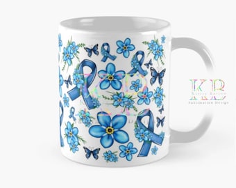 Sensibilisation à la maladie d'Alzheimer, myosotis, ruban mug wrap sublimation tasse à café design clipart téléchargement immédiat fichier png