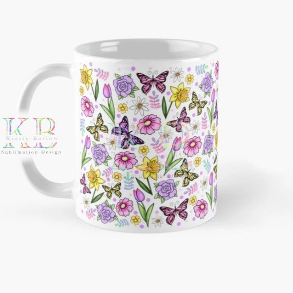 Spring tulips daffodils mug wrap sublimation design clipart png instant download
