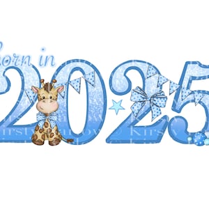 Nuevo bebé nacido en 2025, jirafa, guardería, clipart png, diseño de sublimación para baby shower / tarjeta / invitación / estampado animal / safari