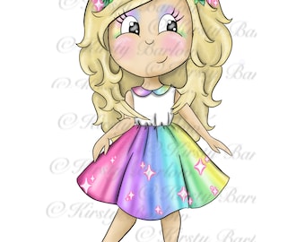 Unicorn girl character clipart sublimation design png instant download card making