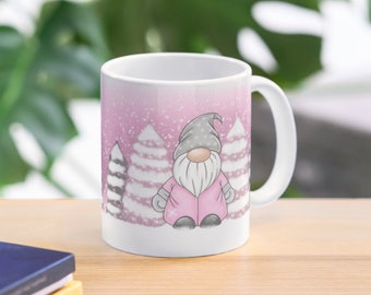 Scène de neige de Noël rose gnome gonk mug wrap png fichier clip art pour sublimation