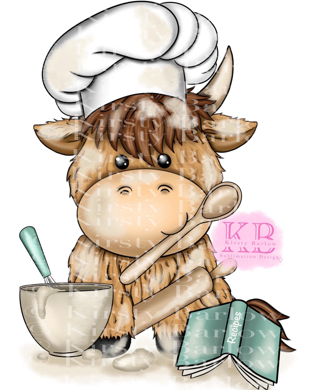 Baker Baking Highland Cow Clipart Png Sublimation Design Digital ...