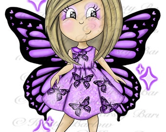 Purple Girl butterfly fairy clip art sublimation design png illustration digital drawing download with commercial license