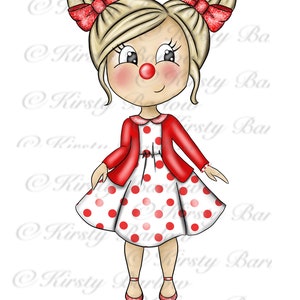 Dottie polka dot rode neus meisje karakter cartoon illustratie illustraties met commerciële licentie | | t-shirt, kaarten maken, sublimatieontwerp