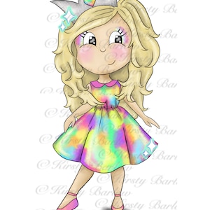 Girl rainbow princess blonde cartoon illustration clip art sublimation design png with commercial license
